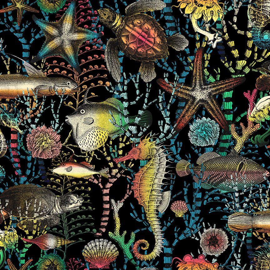 Cotton Fabric, Blank Company Fabric, Sewing, Ocean Fabrics, Sea of Blues, Starfish, Jellyfish, Turtles, Seahorses, Coral, Seashells, Fabric,