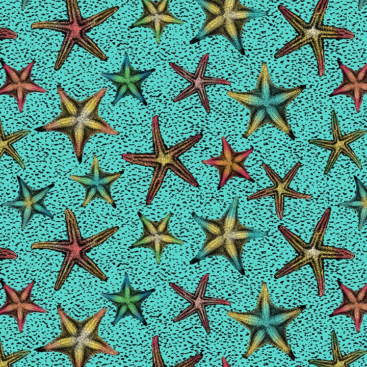 Cotton Fabric, Blank Company Fabric, Sewing, Ocean Fabrics, Sea of Blues, Starfish, Jellyfish, Turtles, Seahorses, Coral, Seashells, Fabric,
