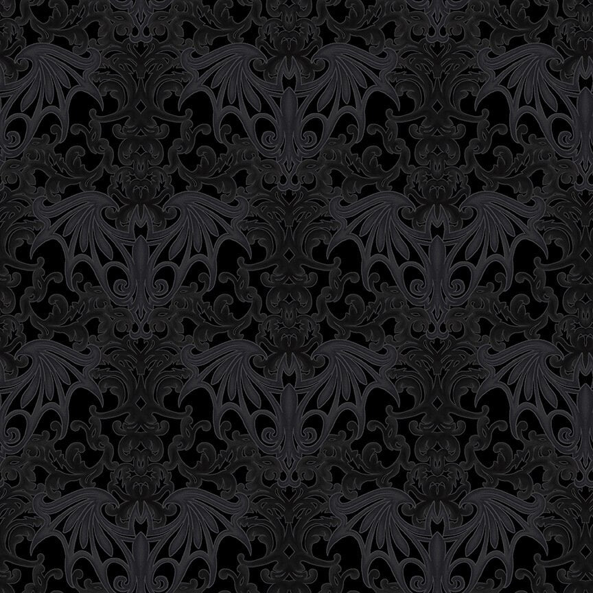 Color Principle, Henry Glass Fabrics, Cotton, Quilting Cotton, Sewing Fabrics, Halloween Fabrics, Spooky, Candy Corn , Dracula, Witches, bats, skeletons, Trick or Treat, This is Halloween, Bat Wing Damask