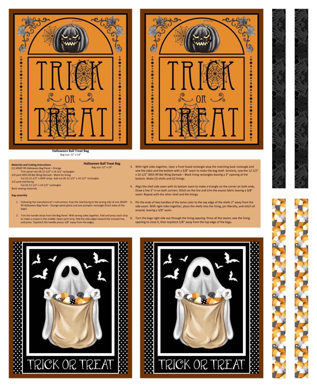 Color Principle, Henry Glass Fabrics, Cotton, Quilting Cotton, Sewing Fabrics, Halloween Fabrics, Spooky, Candy Corn , Dracula, Witches, bats, skeletons, Trick or Treat, This is Halloween, Bag Panel