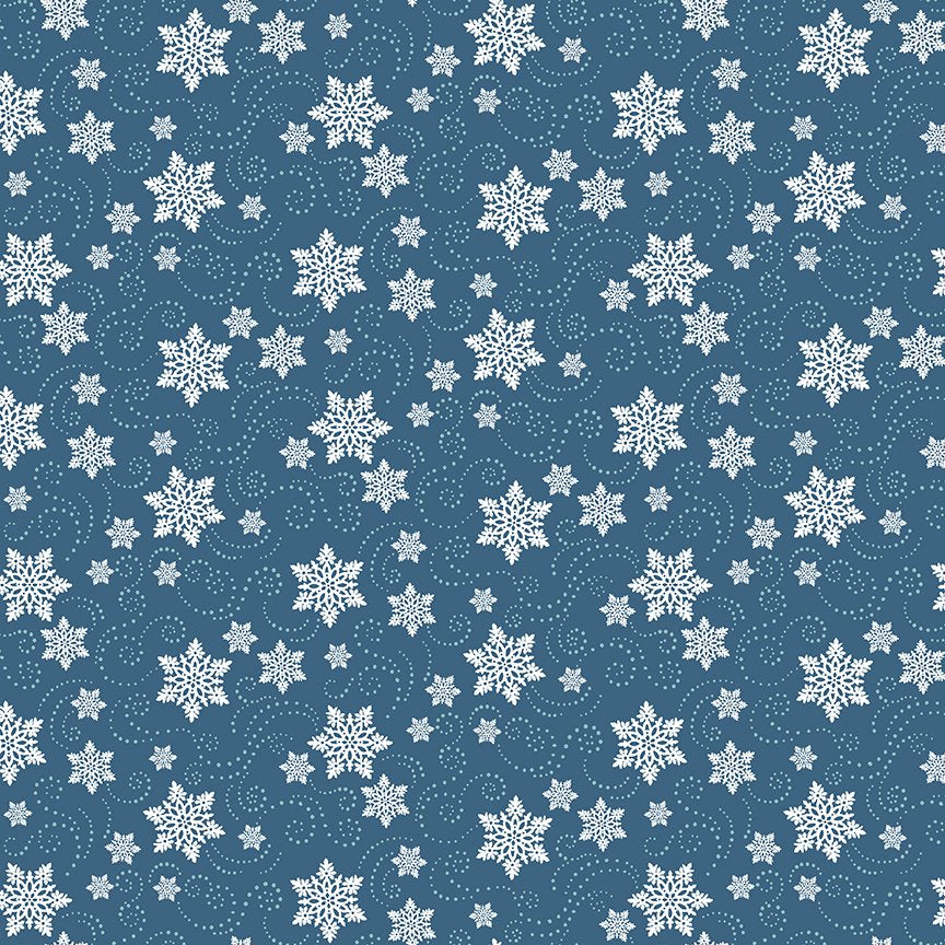 Snowflakes on Blue Cotton Fabric