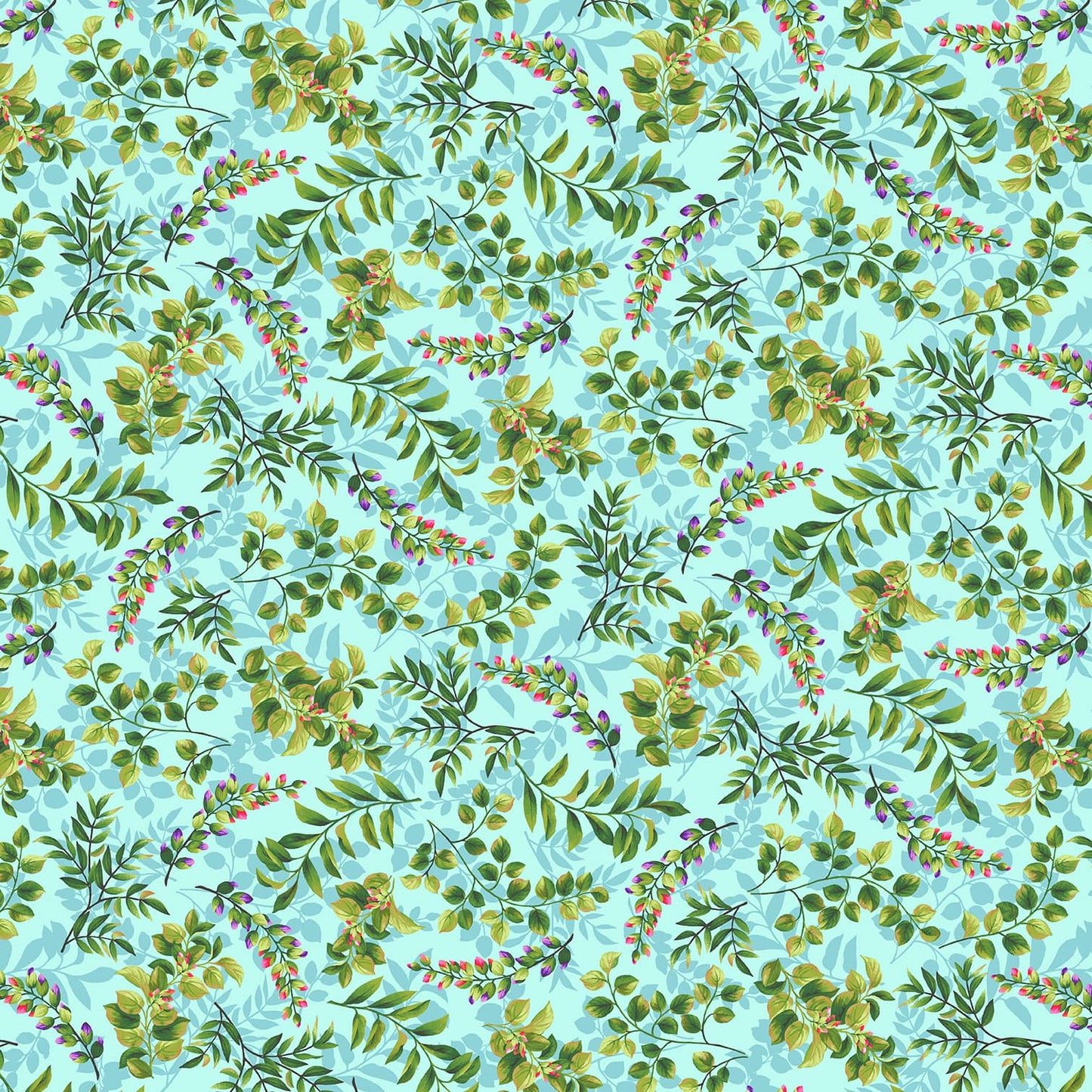 Splendid Path - Aqua Leaves HALF YARD