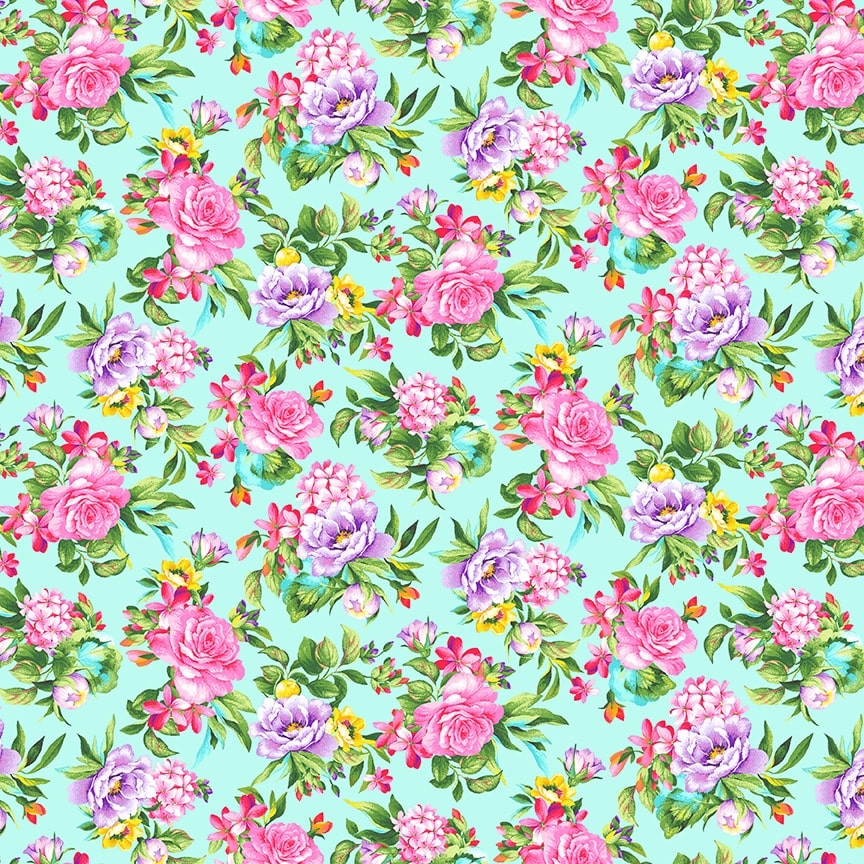 Splendid Path - Tossed Floral Aqua