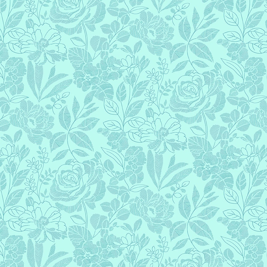Splendid Path - Tone on Tone Floral Aqua