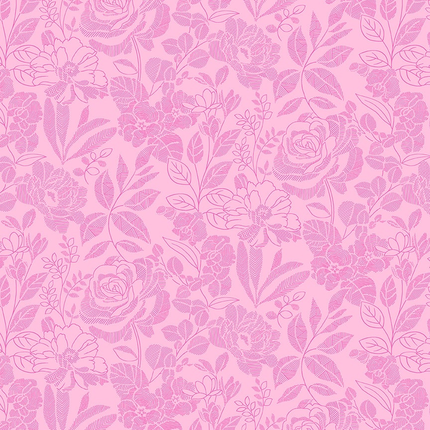 Splendid Path - Tone on Tone Floral Pink HALF YARD