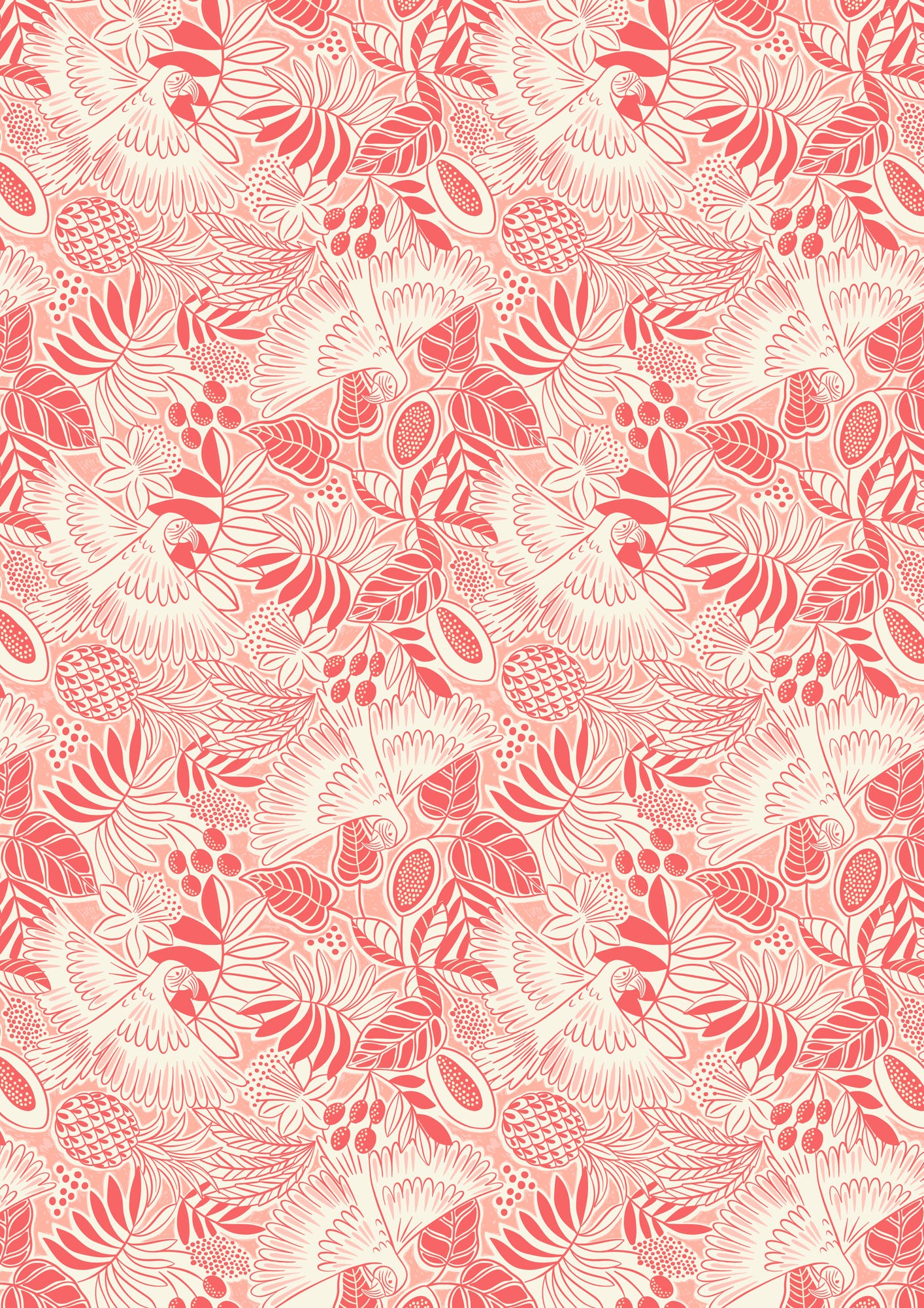 Paradise - Paradise Parrots on Coral Red