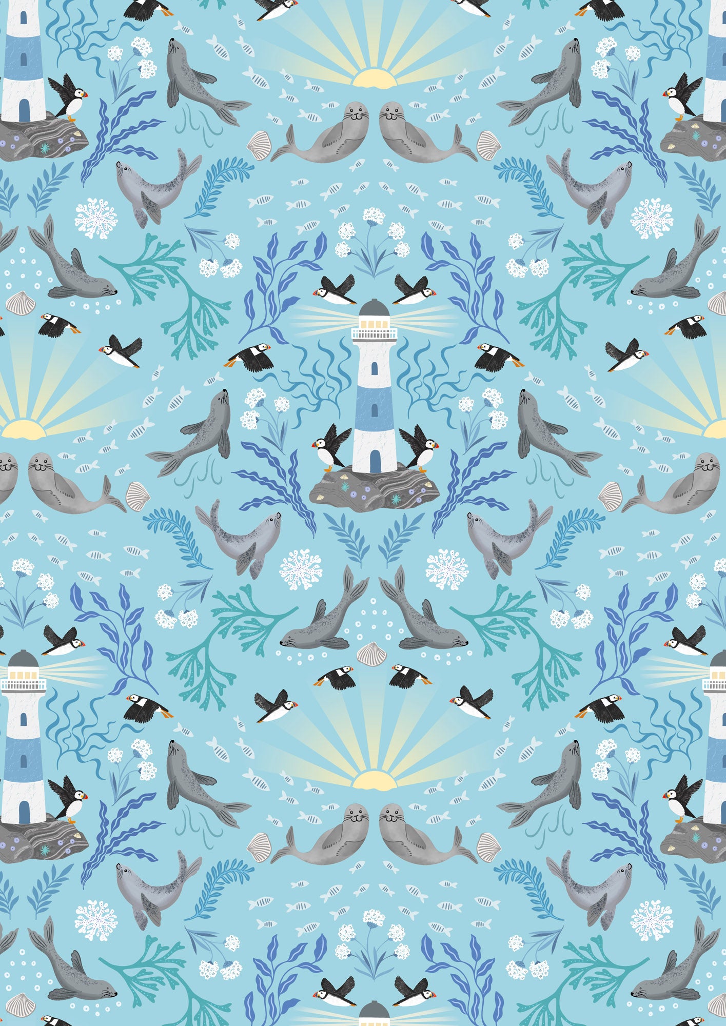 Puffin Rock - Lighthouse on Light Blue