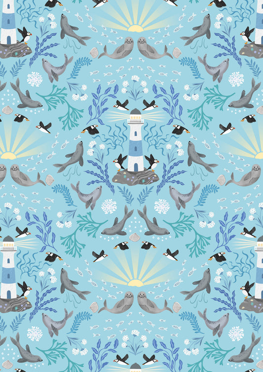 Puffin Rock - Lighthouse on Light Blue