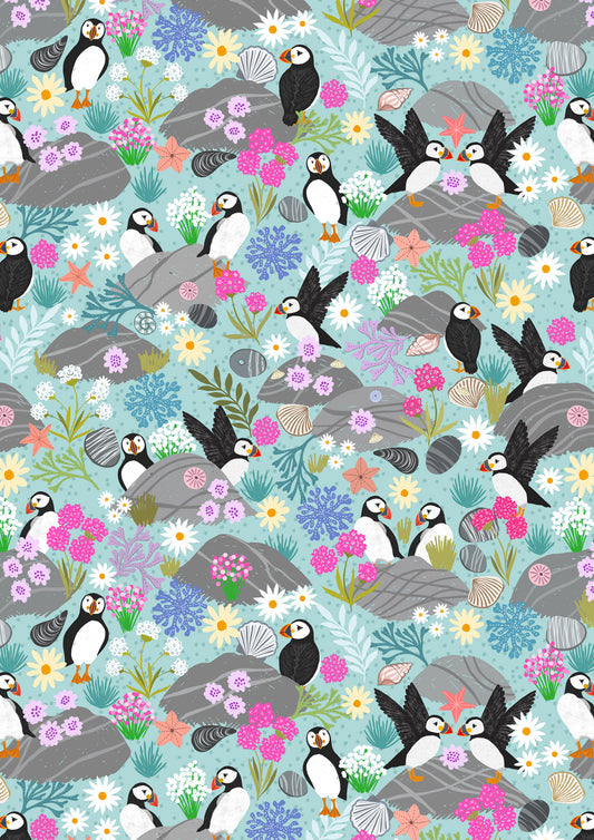 Puffin Rock - Puffin Bay Puffins on Sea Blue
