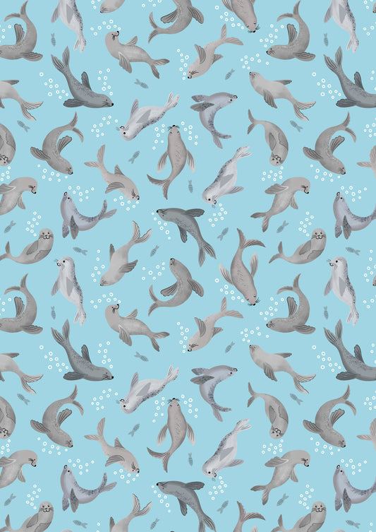 Puffin Rock - Seal Bubbles on Light Blue