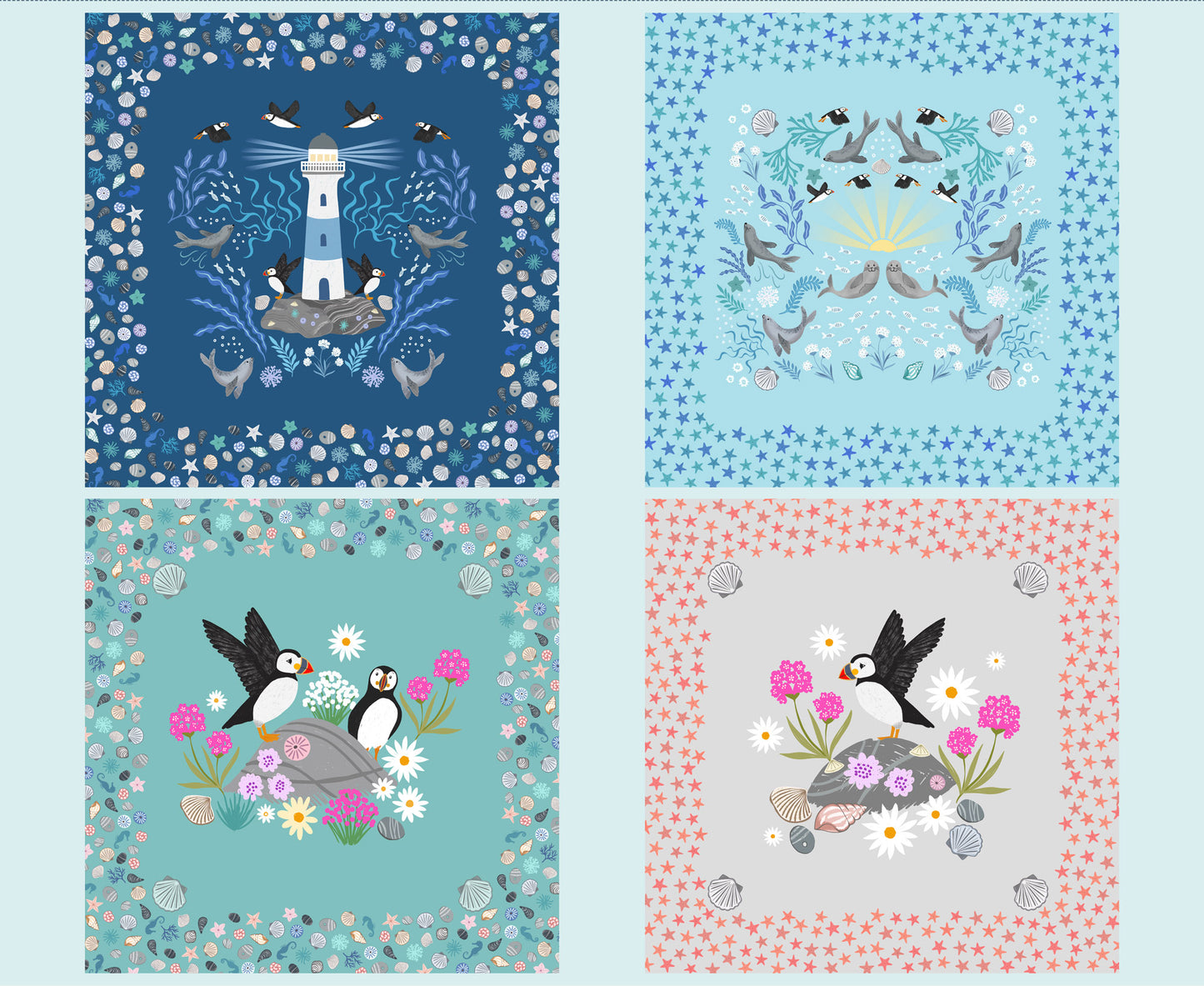 Puffin Rock - Puffin bay 1 yard Square Panel