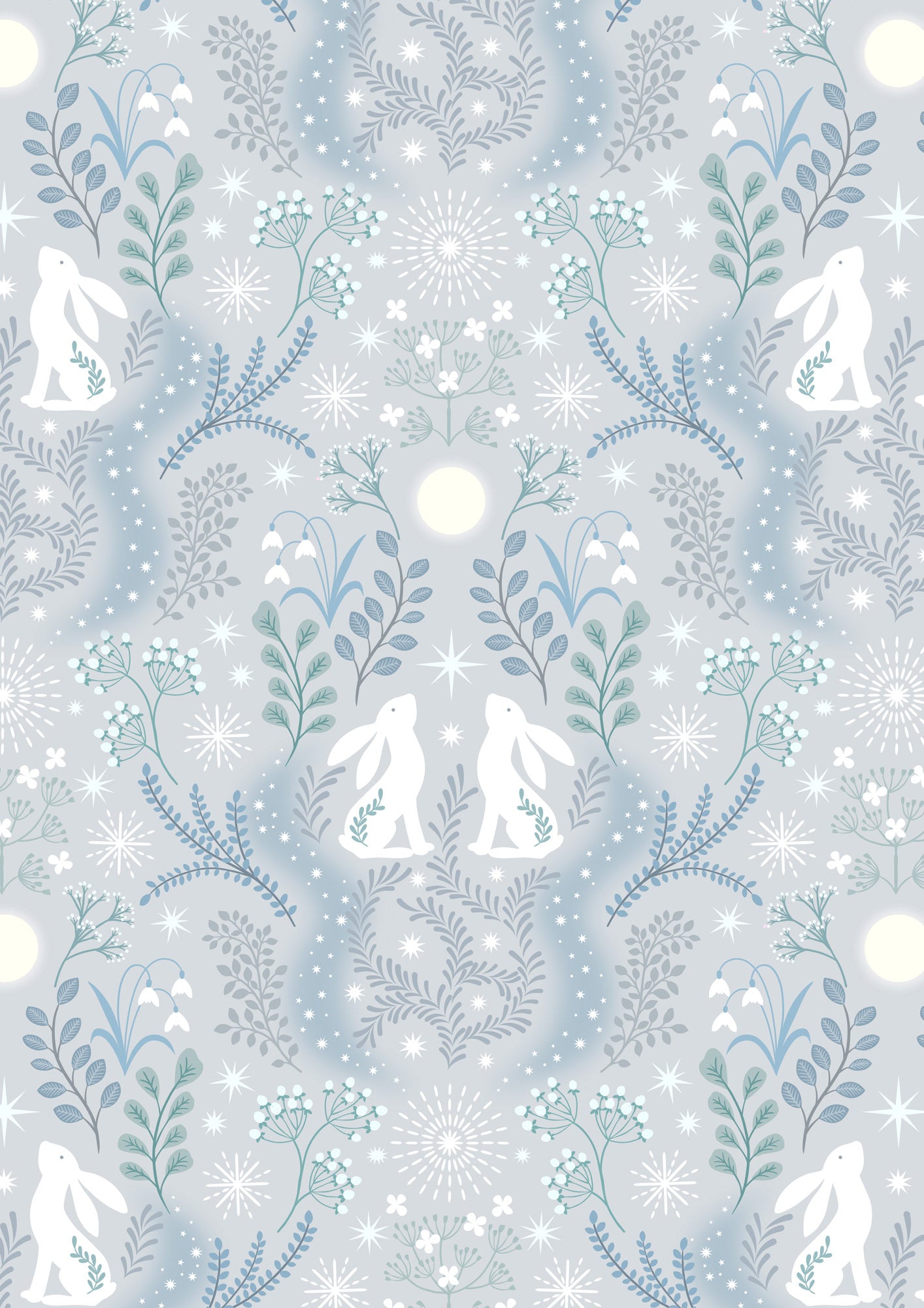 A Winter's Moon - Winter Hare on Light Silver with Pearl