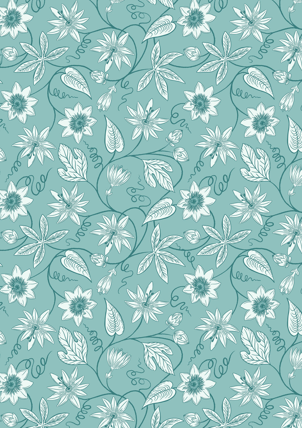 Botanical Oasis - Passion Flower On Blue