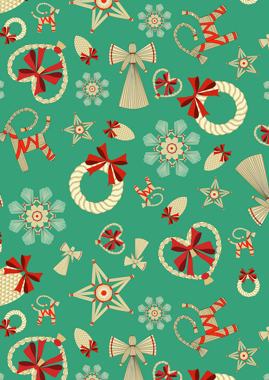 Norwegian Christmas - Straw Decorations Large on Green