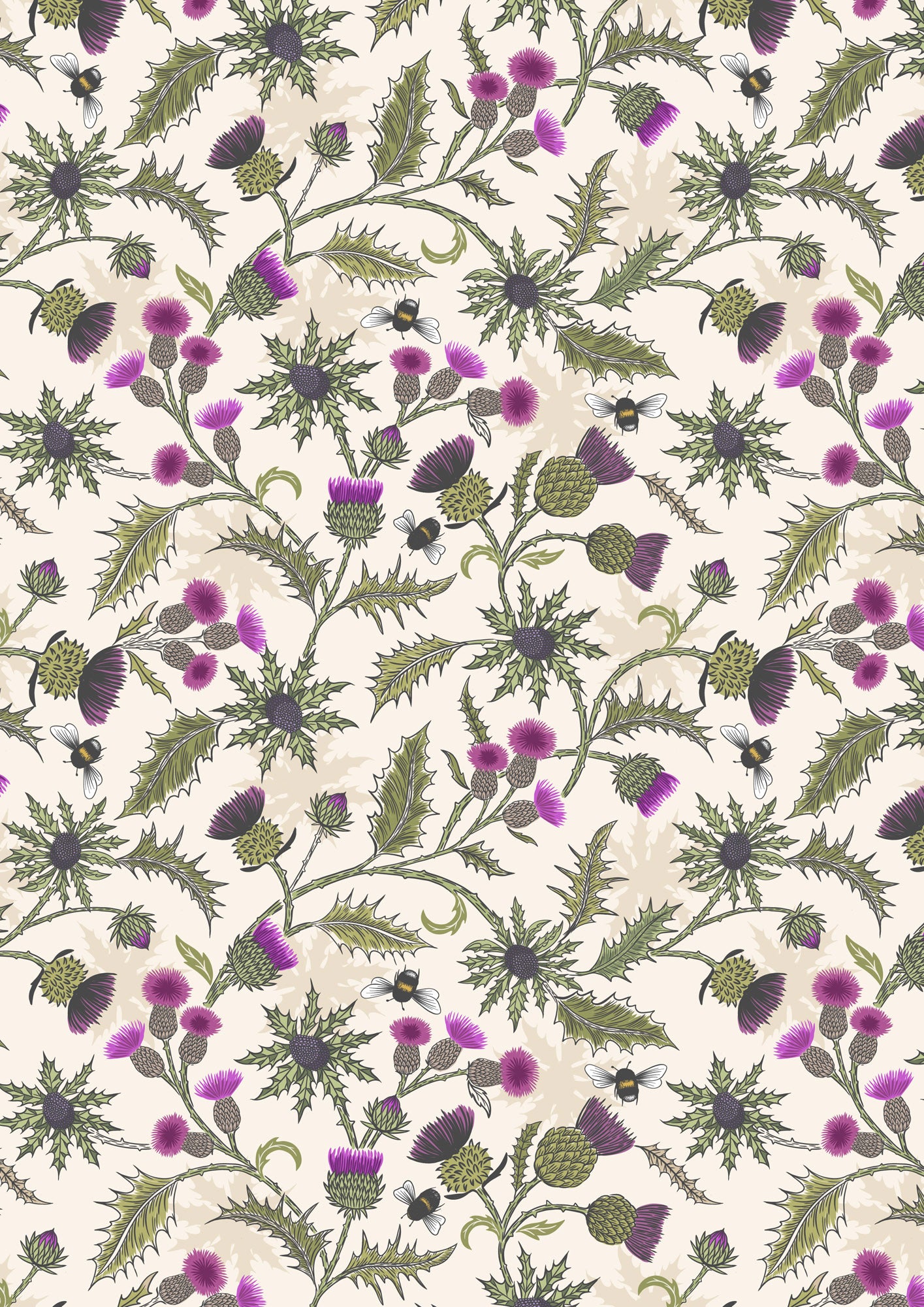 Bee thistle on light cream Lewis and Irene Fabrics Highlands