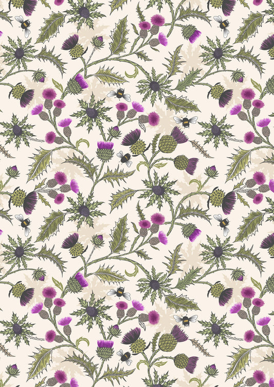 Bee thistle on light cream Lewis and Irene Fabrics Highlands