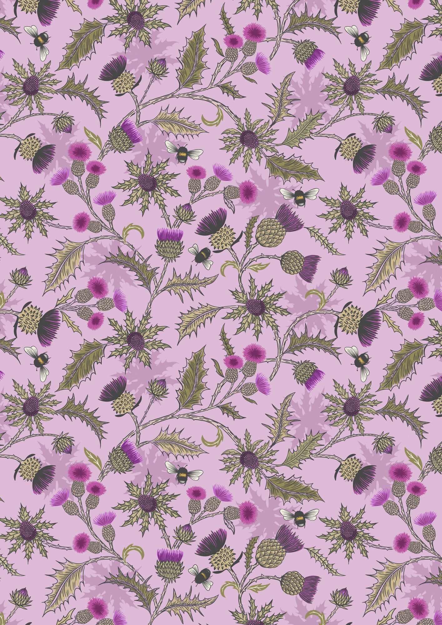 Bee thistle on light heather Lewis and Irene Fabrics Highlands