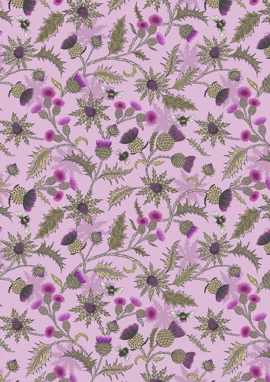 Bee thistle on light heather Lewis and Irene Fabrics Highlands