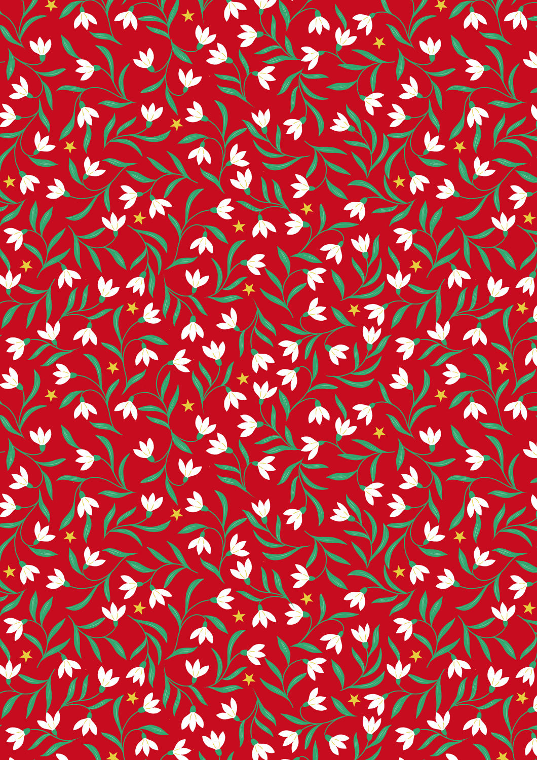 Christmas in Bluebell Wood - Snowdrops On Red With Metallic