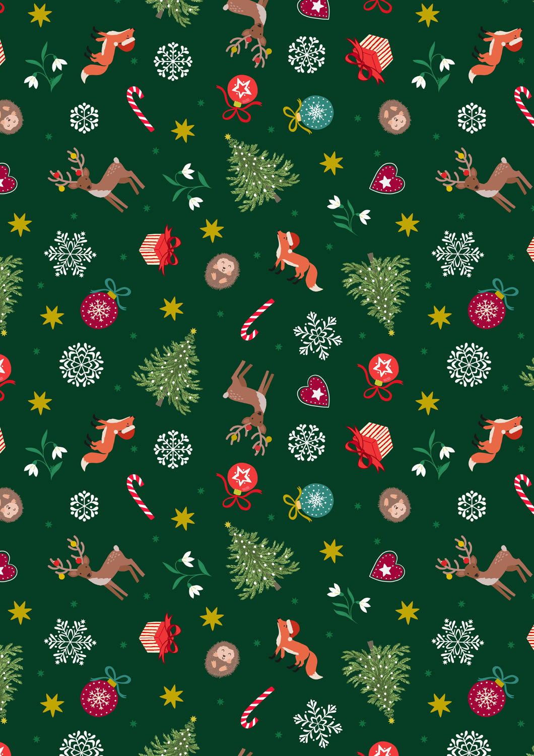 Christmas in Bluebell Wood - Scattered Festive on Green With Metallic