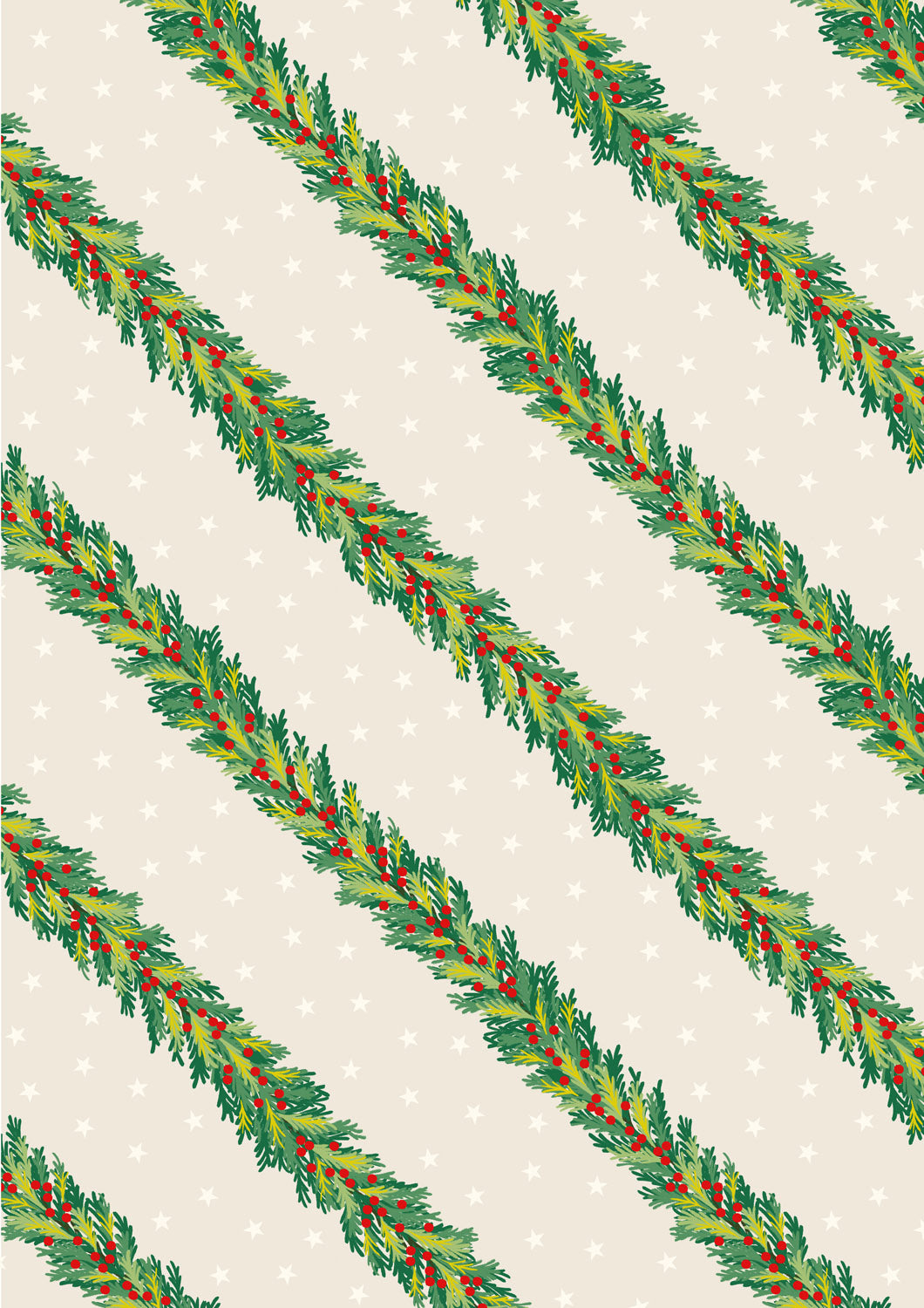 Christmas in Bluebell Wood - Spruce Garland On Cream With Metallic