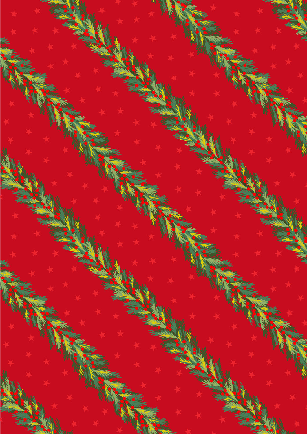Christmas in Bluebell Wood - Spruce Garland On Red With Metallic