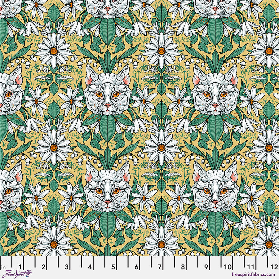 Garden Bed - Cat Flower Yellow FreeSpirit Fabrics Rachel Hauer