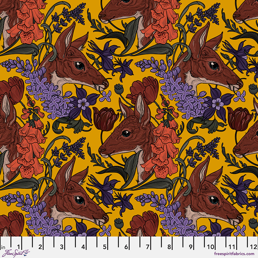 Garden Bed - Deer Yellow by Rachel Hauer Free Spirit Fabrics