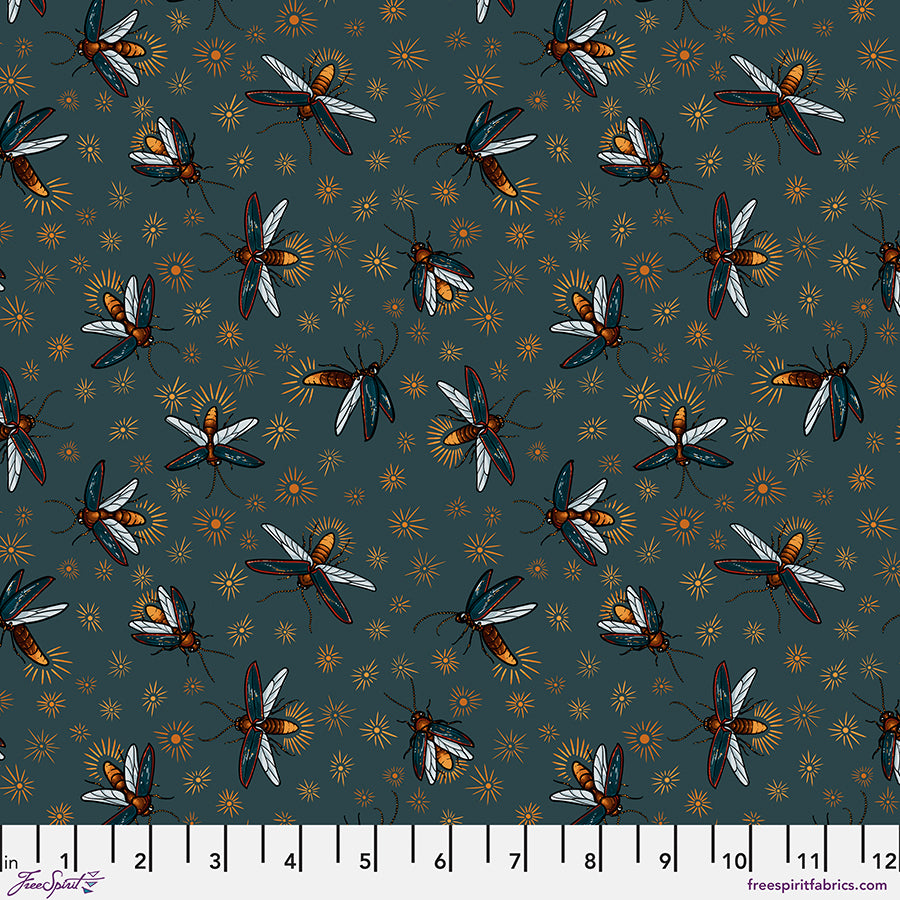 Garden Bed - Fireflies Turquoise by Rachel Hauer Free Spirit Fabrics