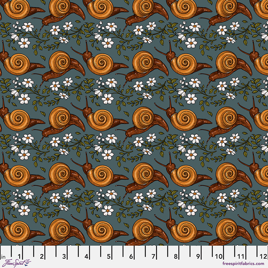 Garden Bed - Snail Stripe Turquoise By Rachel Hauer FreeSpirit Fabrics