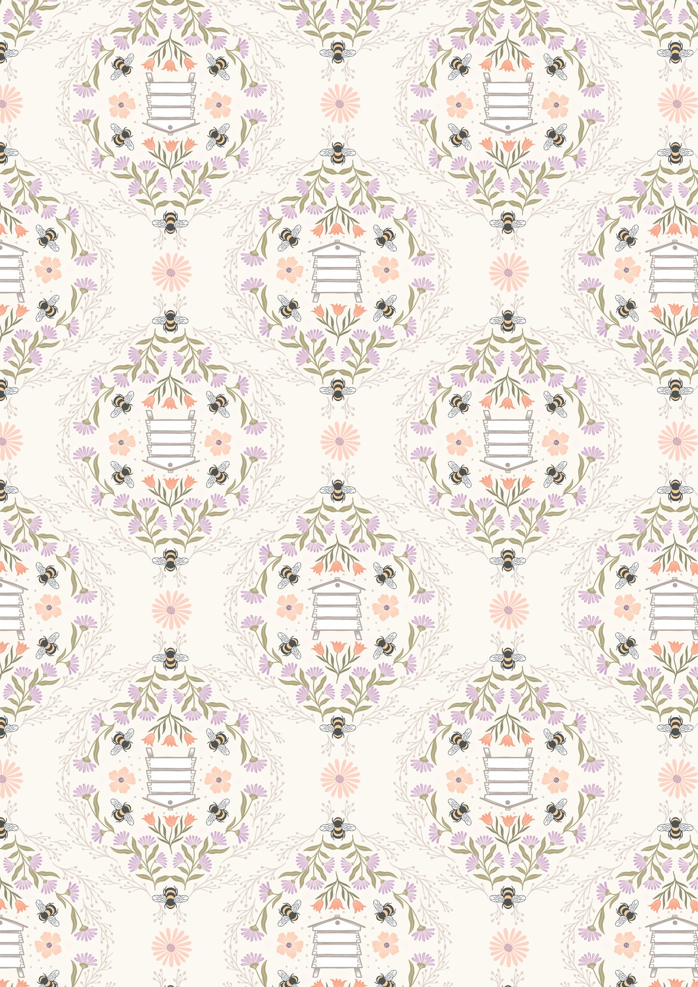Honey Sweet Bee Hives On Cream Lewis and Irene Fabrics