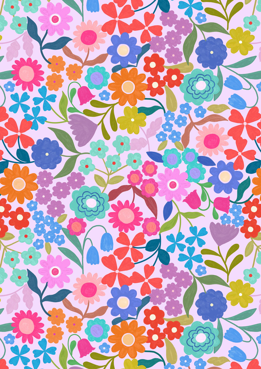 Patchwork Joy - Joyful flowers On Lilac