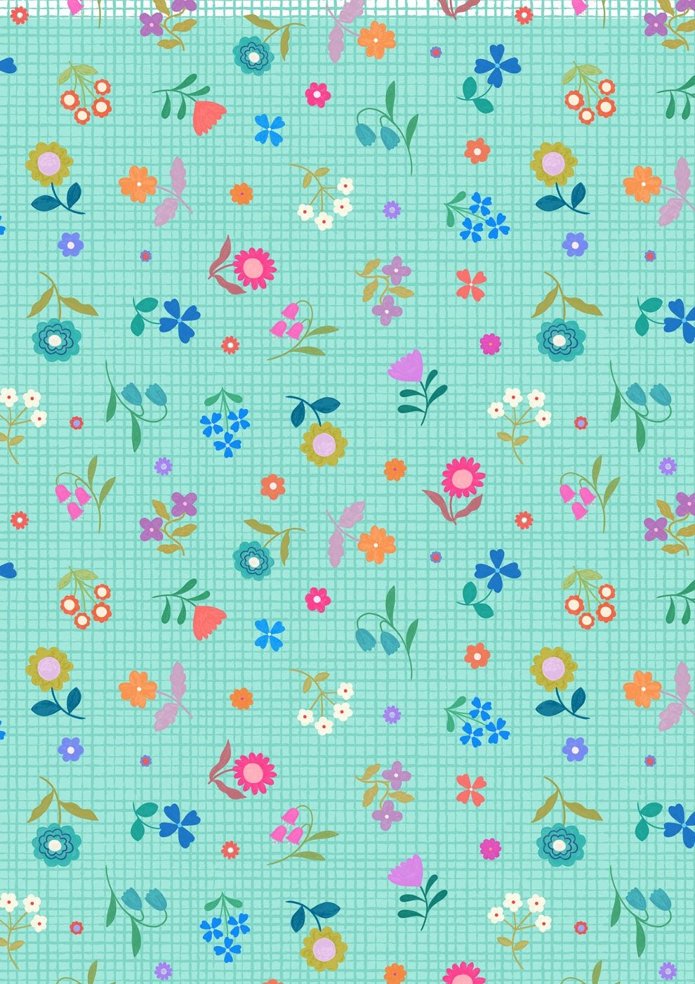Patchwork Joy - Turquoise Flower Grid