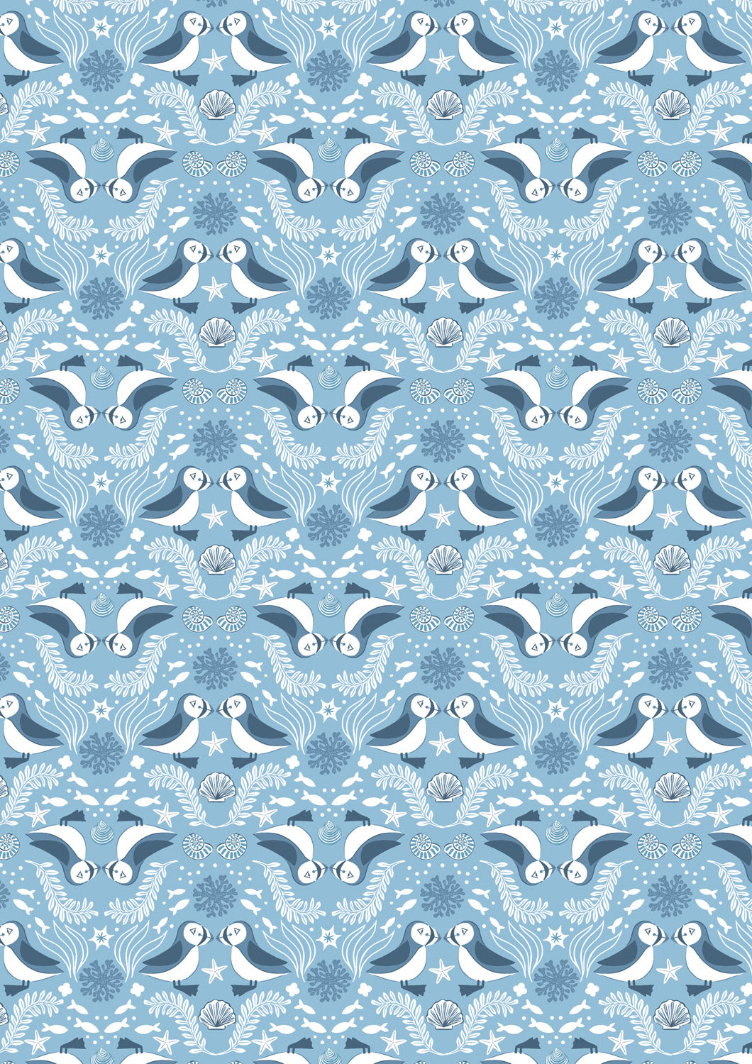 Seas The Day - Mirrored Puffin Blue