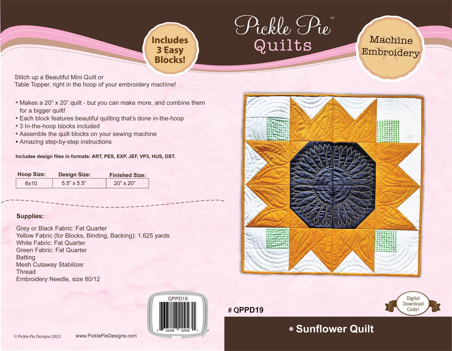 Sunflower In-the-Hoop Quilt - Pickle Pie Designs