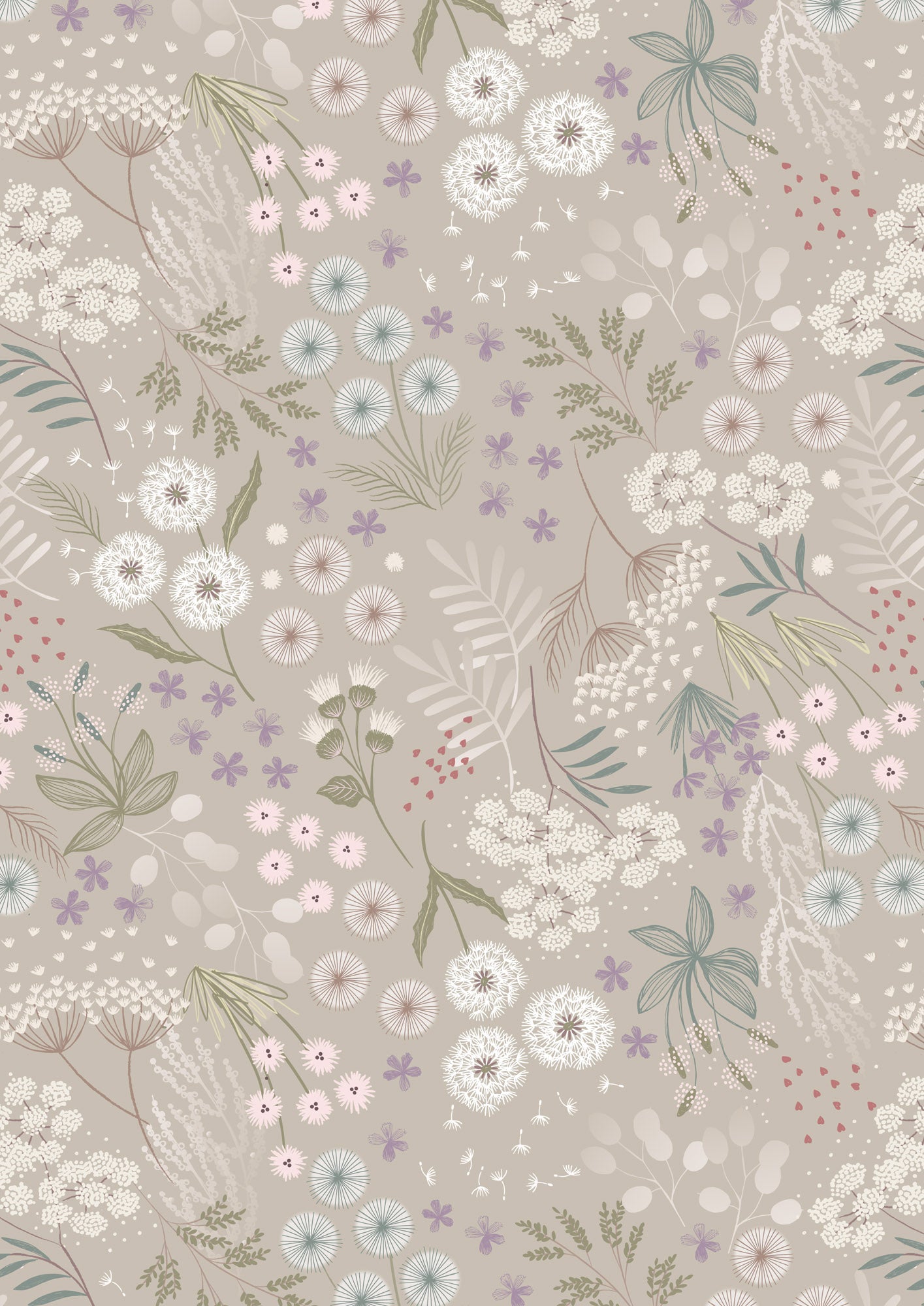 Wide Width 108" - Natural Meadow Flowers