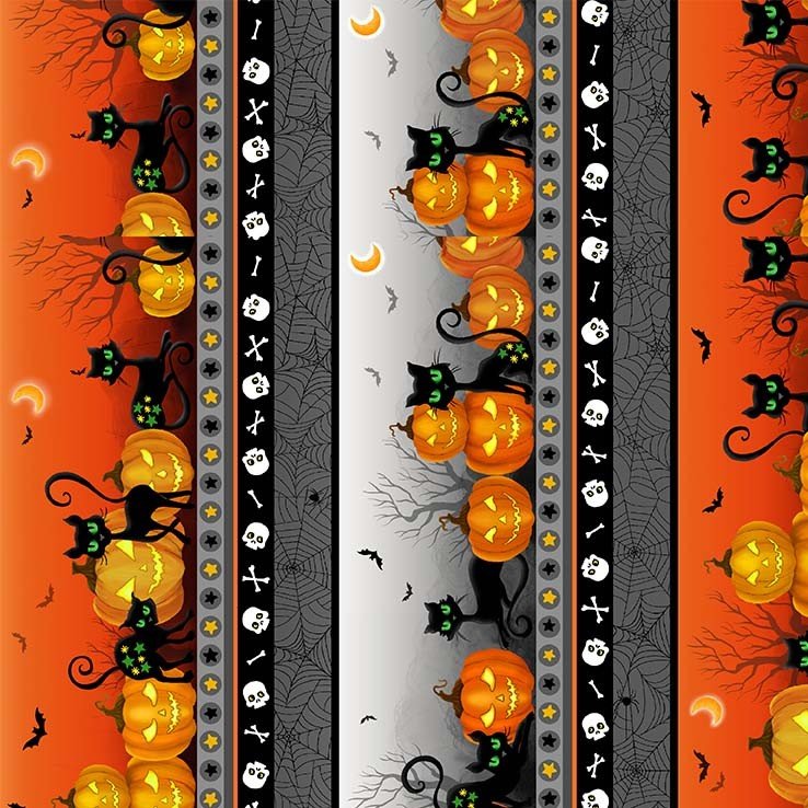 Michael Miller Fabrics, Trick or Treat, Halloween Fabrics, Cats, Bats, Skulls, Pumpkins, Cotton Fabric, Michael Miller, Quilt