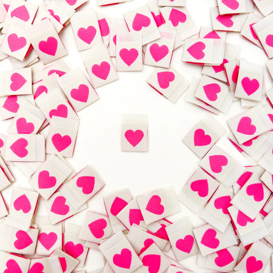 Pink Heart Woven Labels