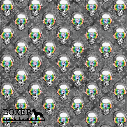 Colorful Skulls Faux Leather, Embroidery Vinyl, Sewing Faux Leather, Rainbow Skulls, Bag Making Supplies, Faux Leather For Embroidery, Quality Faux Leather, Embroidery Supplies, Sewing Supplies, Woman Owned Business, Craft Supply Store, USA,