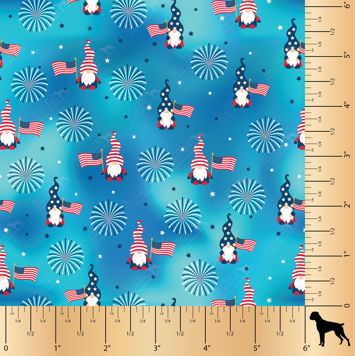 American Gnomes PFL, Printed Faux Leather, Independence Day Faux Leather, Sewing Vinyl, Embroidery Vinyl, Craft Supplies, Boxer Craft House, Gnomes, July 4th, Bag Making Supplies Red White and Blue, Flags, Fireworks,