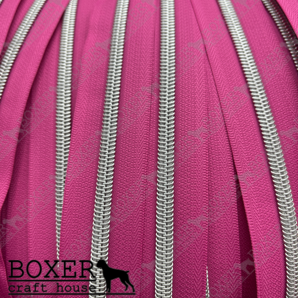 Nylon #5 Zipper - Silver Coil Pink Tape