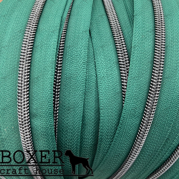 Nylon #5 Zipper - Gunmetal Coil Forest Green Tape