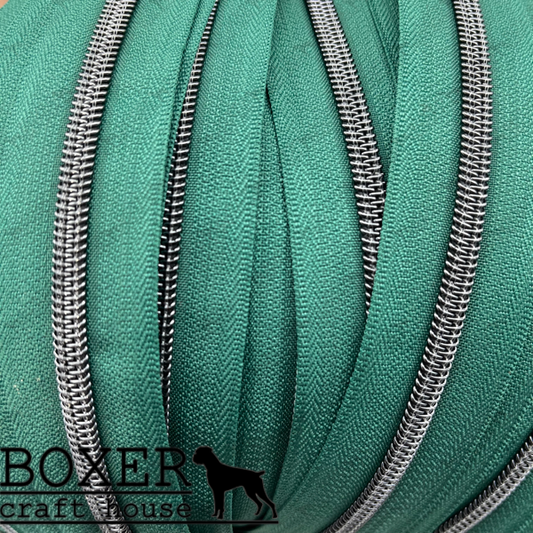 Nylon #5 Zipper - Gunmetal Coil Forest Green Tape