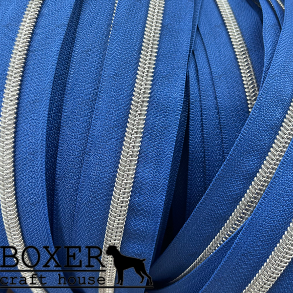 Nylon #5 Zipper - Silver Coil Blue Tape