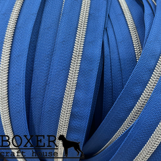 Nylon #5 Zipper - Silver Coil Blue Tape