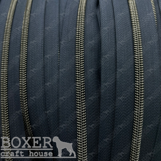 Nylon #5 Zipper - Gun Metal Navy Tape