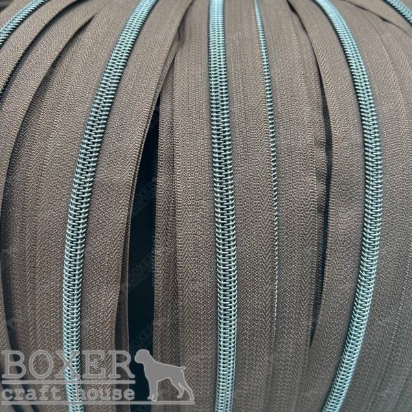 Nylon #5 Zipper - Gun Metal Brown Tape