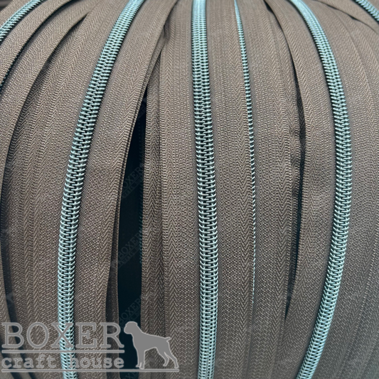 Nylon #5 Zipper - Gun Metal Brown Tape