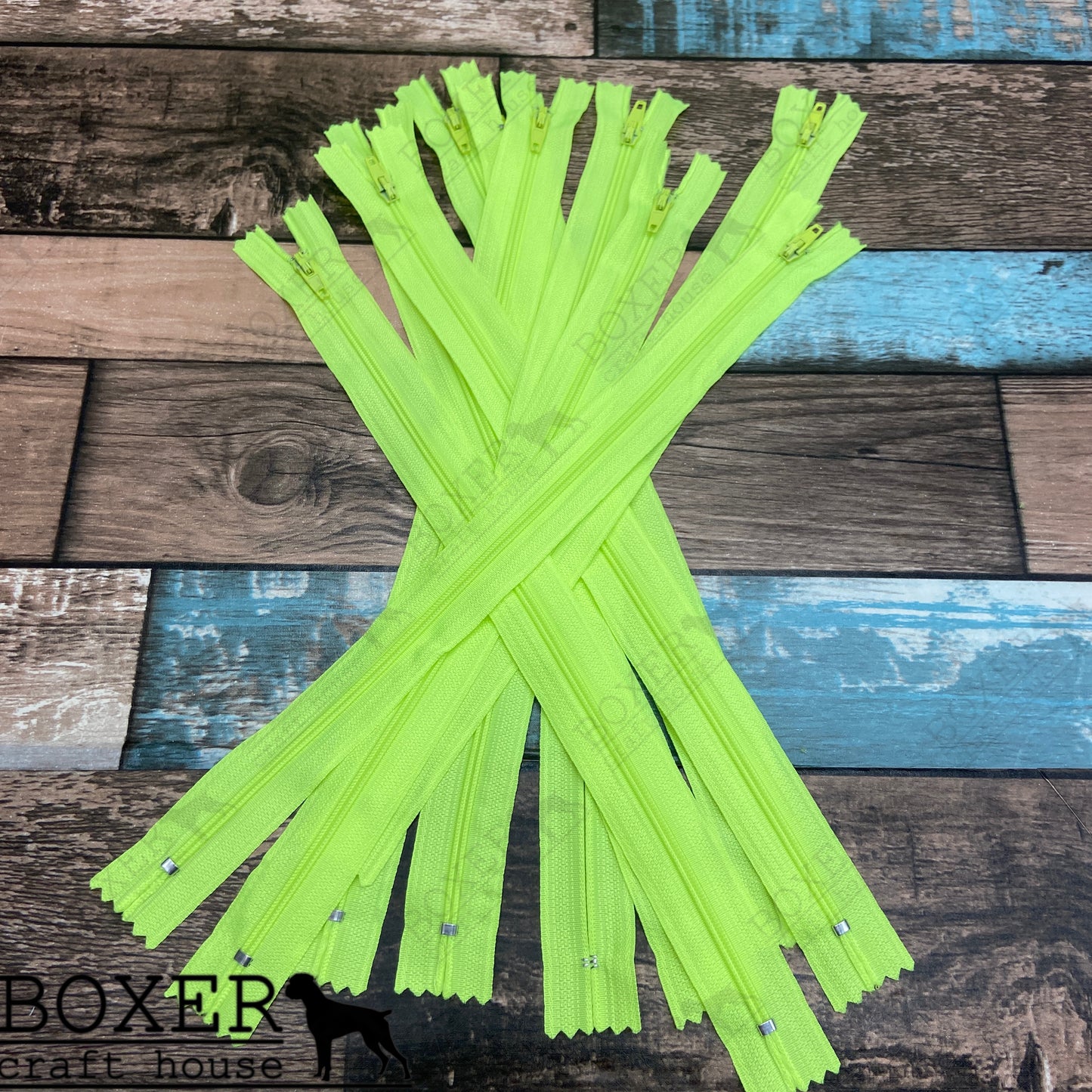 Fluorescent Green 12 inch Zipper 10 pack