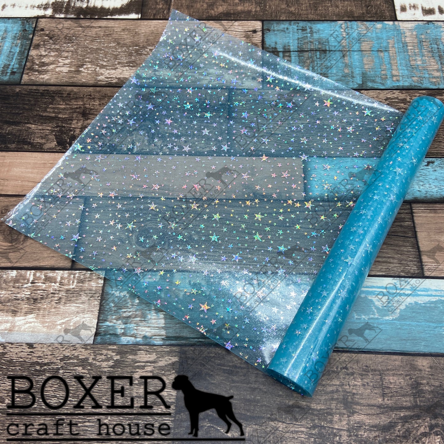 Powder Blue Holographic Transparent Star Vinyl